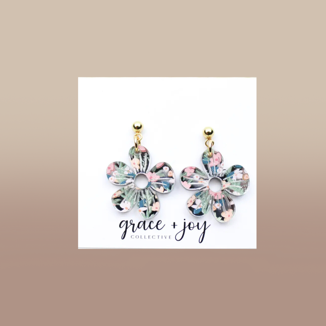 Spring Floral Earrings, Flower Acrylic Earrings