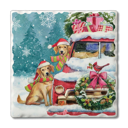Christmas Buddies Absorbent Tumbled Tile Coaster 4pk
