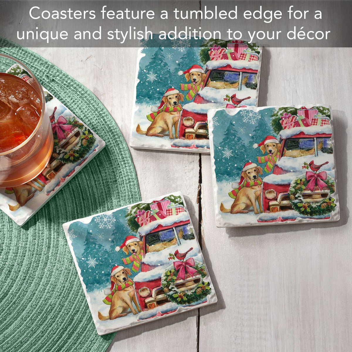 Christmas Buddies Absorbent Tumbled Tile Coaster 4pk