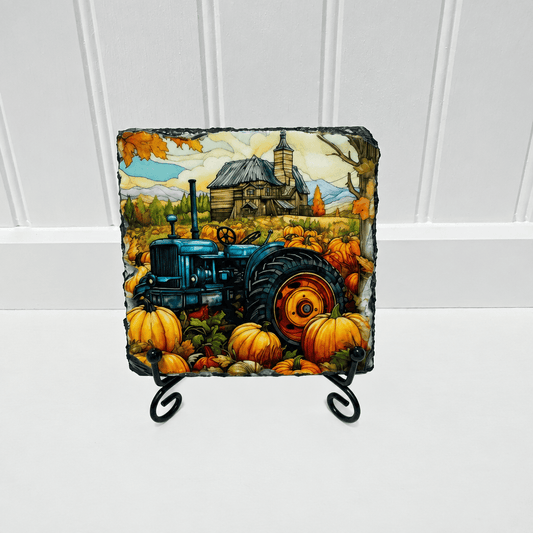 🍁 Rustic Fall Tractor 4" Coaster