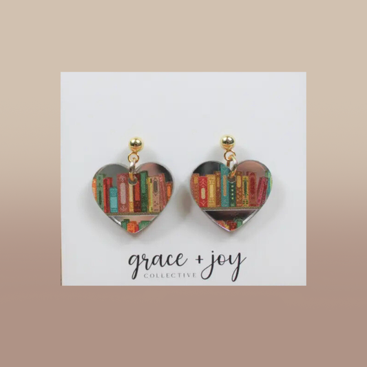 Book Heart Dangle Earrings, Acrylic Earrings