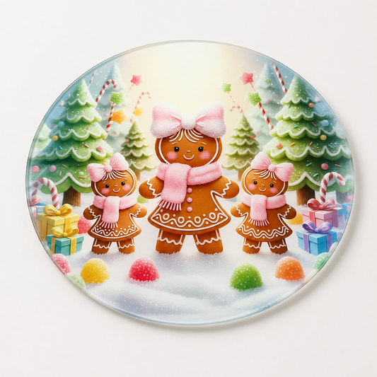 Gingerbread Girls Round Glass Cutting Board