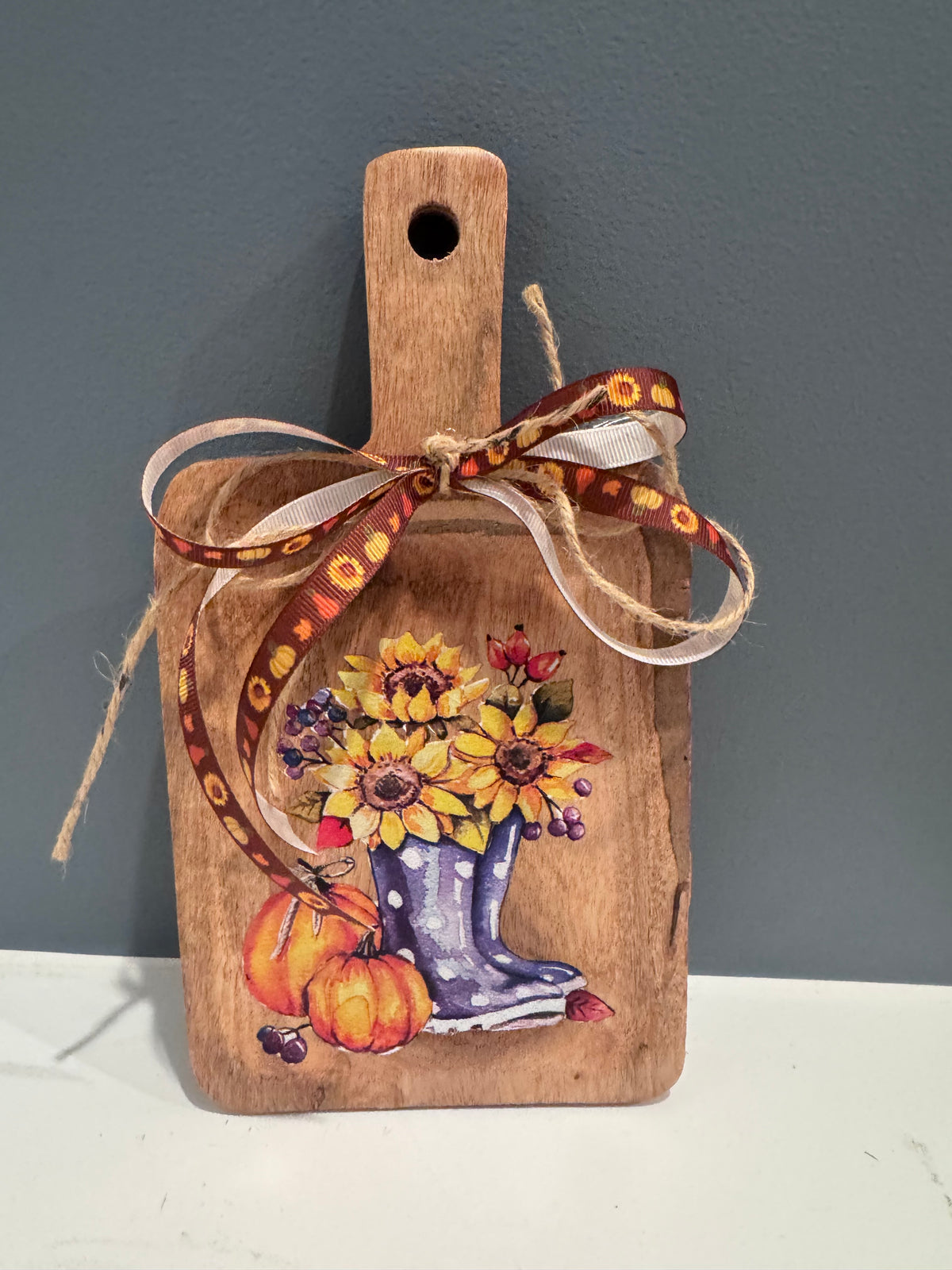 🍂 Autumn Floral Boots – Mini Decorative Cutting Board