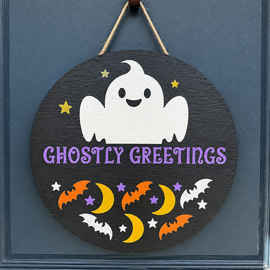 Ghostly Greetings Halloween Door Hanger
