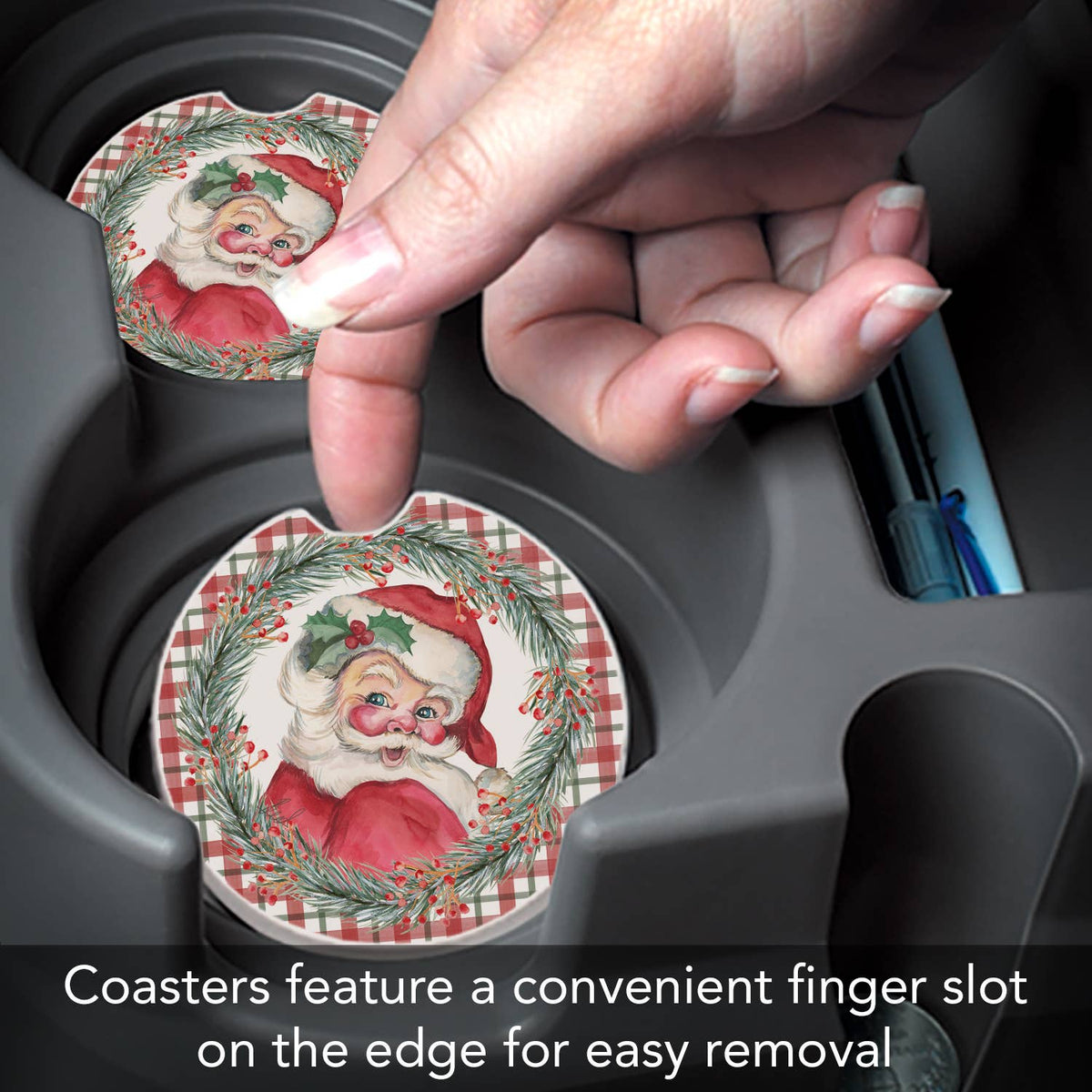 "Vintage Santa" Absorbent Stone Car Coaster 1pk