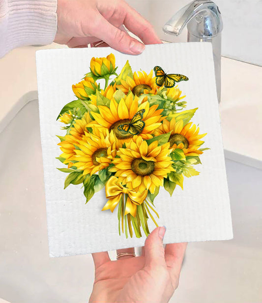 Sunflowers Butterfly Bouquet SWEDISH DISH CLOTH