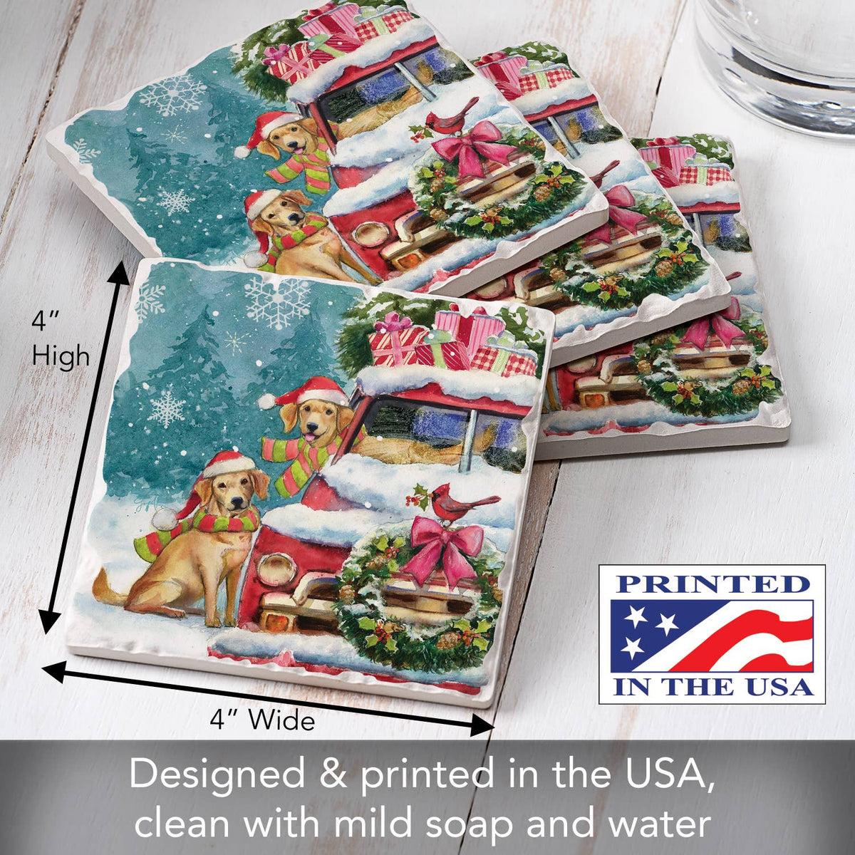 Christmas Buddies Absorbent Tumbled Tile Coaster 4pk