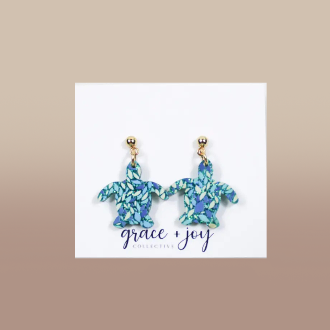 Glitter Turtle Dangle Earrings, Acrylic Earrings