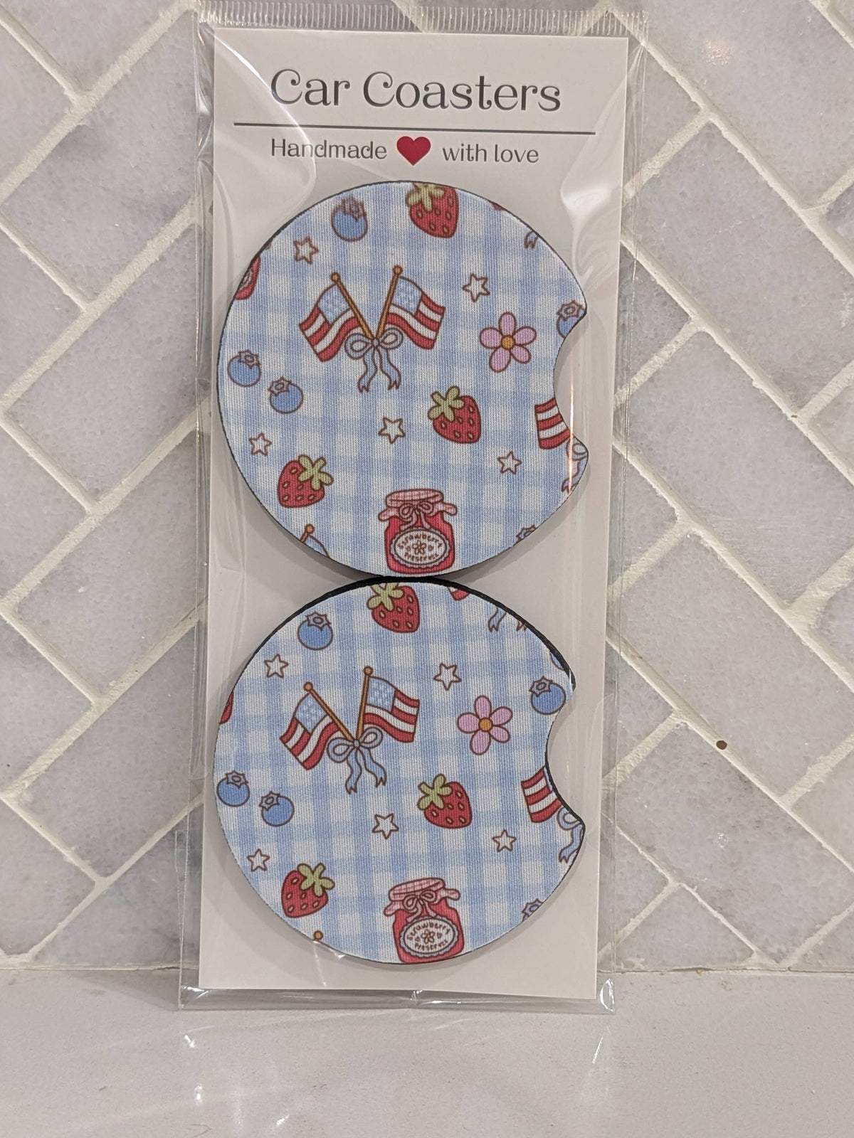 Plaid Patriotic Car Coasters